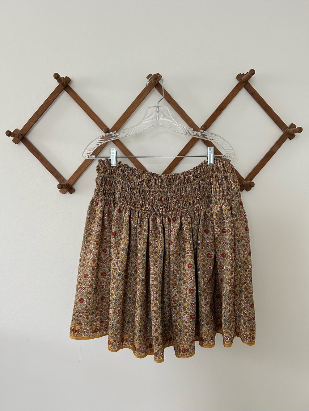 Max Studio Mustard Printed Smocked Mini Skirt